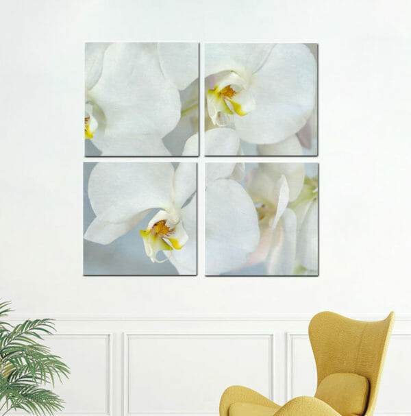 4 Panel White Orchid Wall Art