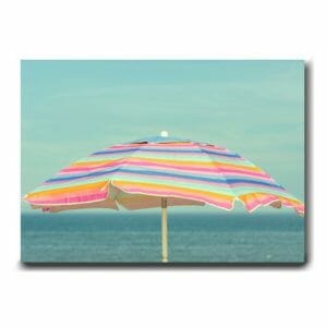 Beach Umbrella Wall Art | Seashore Wall Art | Pink Mint Aqua Teal Wall Decor