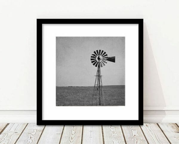 black and white windmill wall art