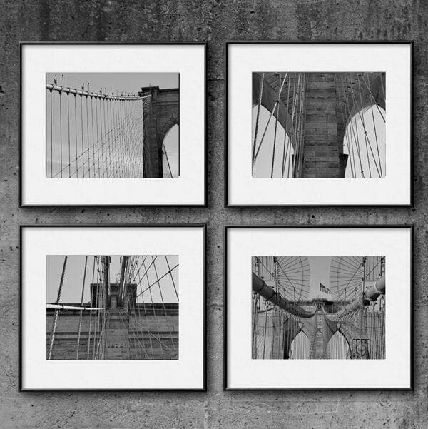 Black and White Brooklyn Bridge Wall Art Set of 4