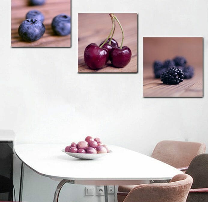 Food Wall Decor | Canvas Wall Art Set | Berry Cherry Fruit Photography