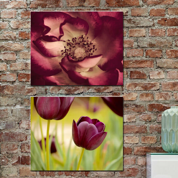 Burgundy Floral Canvas Wall Art Set | Tulip and Rose Wall Decor