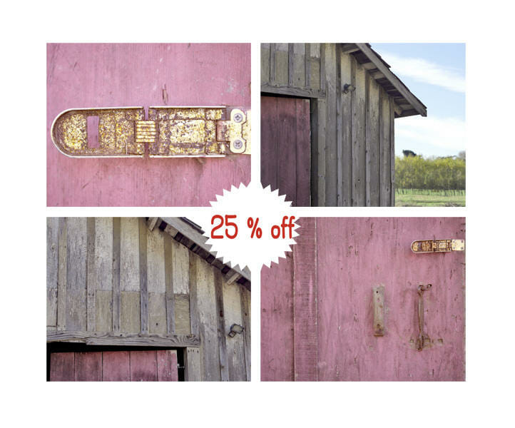 Shabby Chic Pink Barn Wall Art Set of 4 | Country Farm Wall Decor