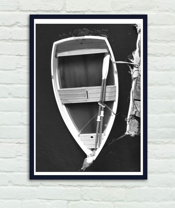 Rowboat Photography | Large Vertical Black White Decor | Canoe Art